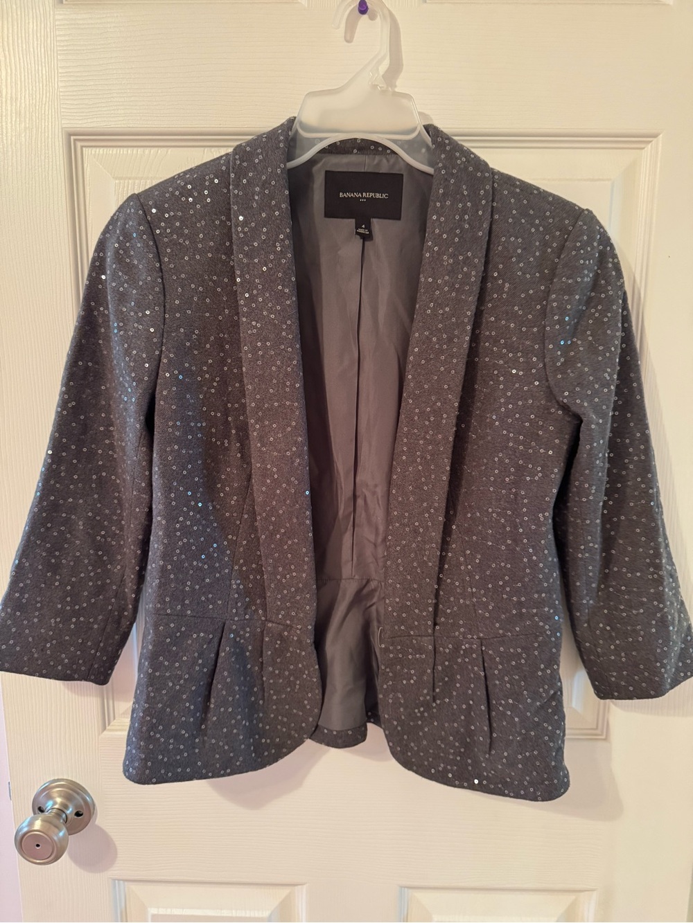 Banana Republic Gray Dotted Open Blazer
